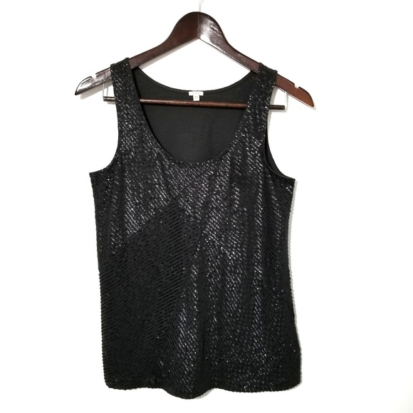 J. Crew Black Sequin Zigzag Tank Top - Picture 1 of 8
